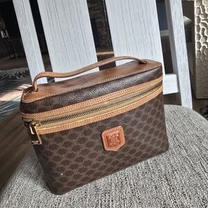 Authentic Celine Brown and Tan Coated Canvas Vanity Handbag